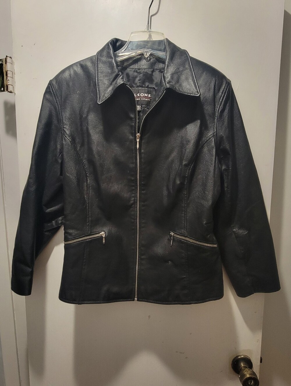 1980's Wilson Black Leather Zip-Up Women's Jacket with Silver Zippers